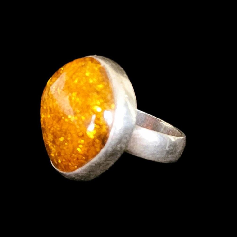 Vintage Sterling Silver 90s Large Round Baltic Amber Statement Ring Size 7.5 - Picture 8 of 9